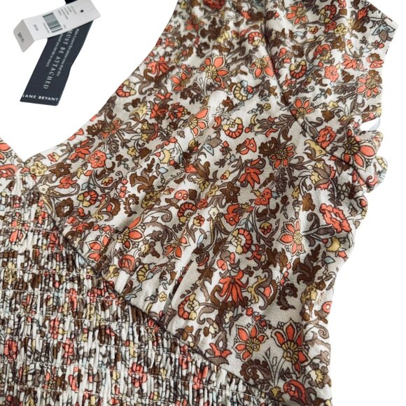 Lane Bryant Womens Floral Print Midi Dress V-Neck Short Sleeve Smocked Waist Siz - Picture 12 of 12